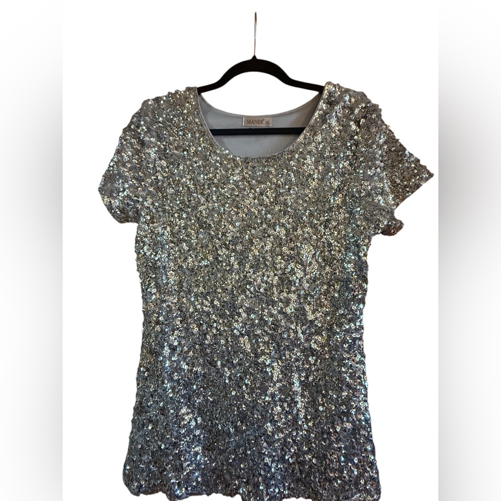 Silver Sequin Women's Top by Maner XL